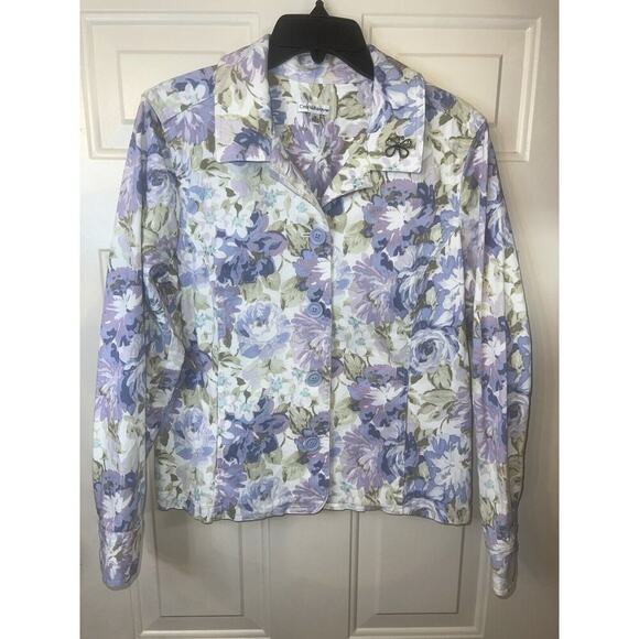 Croft & Barrow Trucker Jacket Floral Denim Women’s Size Medium Jean Button Front - Picture 1 of 7